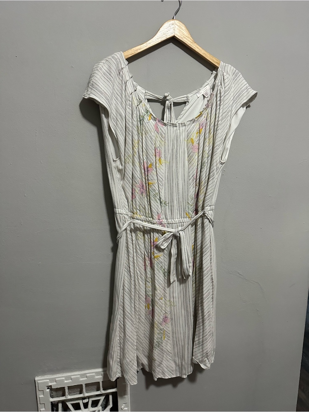 Lauren Conrad Floral Stripe Ruffle Dress - White with Pastel Accents
